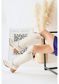 Resim Limoya Caarina Bej Çıkarılabilir Konçlu Çizme-bot 001 