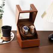 Resim 1 adet Şık Kahverengi Çift Saat Winder Kutusu, Erkekler ve Kadınlar İçin, USB Kablosu ile 2 Yuvalı Otomatik Saat Kutusu, Yumuşak Suni Deri Dış Kapak, Entegre Saat Tutucu, İş ve Günlük Giyim için Mükemmel, Günlük Giyim Winder | Şık Kahverengi Bitiş | USB Kablosu Fonksiyonu, Pil Olmadan 
