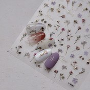 Resim 5D Altın Çizgili Kuru Çiçekler & Sonbahar Yaprakları Tırnak Sanatı Stickerları - Parlak Simli Kendinden Yapışkanlı Çiçek Desenleri, Plastik Dikdörtgen Manikür Dekoru, Kokusuz, Tek Kullanımlık, Kolay Uygulanabilir Manikür Aksesuarları 