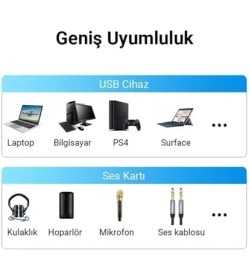 Resim Skygo USB Harici Ses Kartı Adaptörü 3.5mm Kulaklık ve Mikrofon Girişli 
