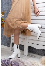 Resim Eliz Beyaz Sivri Burun Bağcıklı Günlük Kadın Bot - beyaz Beyaz 