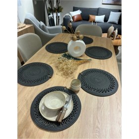 Resim Jütex Home Hasır Görünümlü Jüt Amerikan Servis Servis Takımı Yıkanabilir Isıya Dayanıklı Jüt Antrasit 6 Parça 