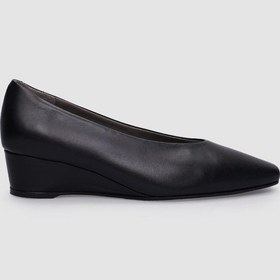 Resim %100 Hakiki Deri Siyah Kadın Dolgu Topuklu Ayakkabı Siyah 