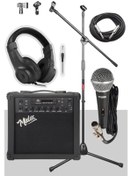 Resim AyrStore MGA-25BK-PAK Elektro Gitar Amfisi 25 Watt USB Bluetooth ve Şarjlı (Amfi Mikrofon Stand 