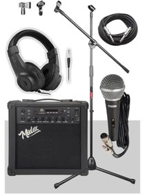 Resim AyrStore MGA-25BK-PAK Elektro Gitar Amfisi 25 Watt USB Bluetooth ve Şarjlı (Amfi Mikrofon Stand 