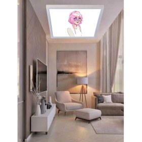 Resim Gökyüzü Panel Relax Girl-Genç Odası LED Aydınlatma Avize- 60W Modern Tasarım 60 x 60 -Beyaz Işık-Tavan Lambası 