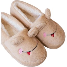 Resim Liger Kışlık Kadın Panduf Ev Ayakkabısı | Kurbağa Figürlü | Kaydırmaz Taban Bej 