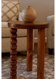 Resim Fındık Renkli Masif Ahşap Mantar Sehpa Estetik Tekli Yan Sehpa Kahverengi 