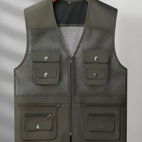 Resim Erkek V Yaka Kolsuz Polyester Üstler, Nefes Alabilir, Delikli, Düz Renk, Normal Kalıp, Açık Hava Yürüyüşü, Koşu, Plaj, Hafta Sonu Rahat Giyim 