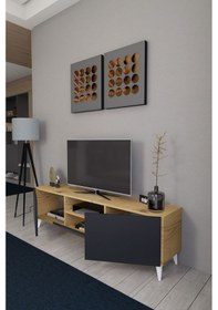 Resim Bravix Modern Tv Ünitesi 3 Bölmeli Tv Sehpası Gövde Çamkapakl... Atlantik Çam - Antrasit 