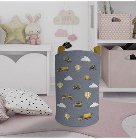 Resim Mekta Home Bebek Ve Çocuk Odası İş Makinası Ve Seksek Desenli Gri Oyuncak Sepeti Renkli Çok Renkli 