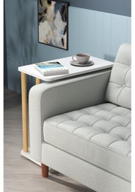 Resim Beyaz Laptop Sehpası Ham Ahşap Ayaklı Ahşap Tabla Demonte C-sehpa Yan Koltuk Servis Sehpası 35x60 - Beyaz 