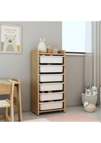 Resim Lino 6 Sepetli Çok Amaçlı Oyuncak ve Düzenleme Dolabı Safir Meşe Mdf Açık Kahverengi 