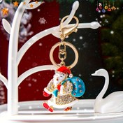 Resim Kırmızı Şapka ve Mavi Sırt Çantası ile Şirin Glitterli Noel Baba Anahtarlık - Bayram Karton Tasarımı, Çinko Alaşım, Noel Hediyeleri ve Tatil Dekoru için Mükemmel, Noel Aksesuarları 