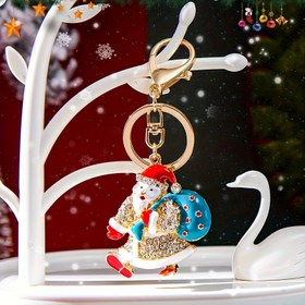Resim Kırmızı Şapka ve Mavi Sırt Çantası ile Şirin Glitterli Noel Baba Anahtarlık - Bayram Karton Tasarımı, Çinko Alaşım, Noel Hediyeleri ve Tatil Dekoru için Mükemmel, Noel Aksesuarları 