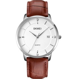 Resim Skmeı 1801 Erkekler Casual Takvim Kuvars Saat Gümüş, Beyaz, Kahverengi 