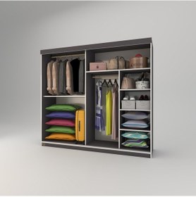 Resim Kenzlife Gardırop Sürgülü Kapaklı Kapılı 200 Papatya Gri Gardolap Dolap 