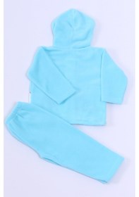 Resim Bebek Polar Alt Üst Takım Kapşonlu Fermuarlı Nakışlı E11 Turkuaz 