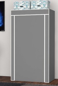 Resim CimriKese Raflı Askılı Çok Amaçlı Mini Bez Dolap Gri 