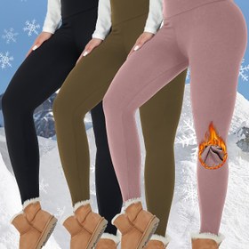 Resim 3 adet Kadın Termal Polar Astarlı Yüksek Bel Spor Taytı, Antrenman Kış Sıcak Kalın Taytlar Yumuşak Yoga Pantolonu, Kadın Spor Giyim 