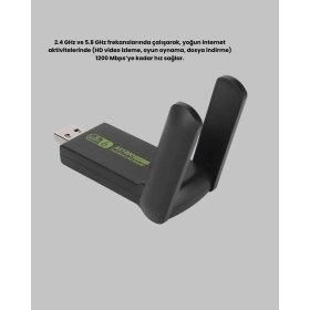 Resim Dual Band USB Wifi Adaptör - 1200 Mbps Hız - Lisinya 