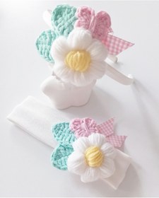 Resim Denizdaydesign Papatya Çiçekli Anne Tacı Bebek Bandanası, El Yapımı Anne Bebek Butik Hediyelik 
