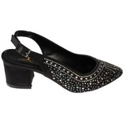 Resim Yazkış Kadın Siyah Gümüş Saten Işın Taşlı 5cm Kalın Topuk Önü Kapalı Arkası Açık Abiye Ayakkabı Siyah 