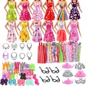Resim Sıcak 42 parça bebek kıyafetleri ve aksesuarları rastgele stil 10 elbise 10 ayakkabı 10 adet gözlük 6 kolye 6 taç 29.21 cm bebek için Halloween/Şükran Günü/Noel hediyesi BEBEK YOK 