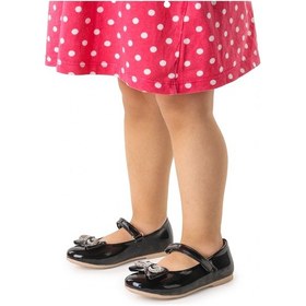 Resim Kiko Kids Papyon Taşlı Cırtlı Kız Çocuk Babet Ayakkabı 254 Rugan Siyah 001 