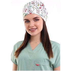 Resim Beyaz Sağlık Sembolleri Desenli Dijital Baskı Cerrahi Bone - Dokt-6518 Beyaz Sağlık Sembolleri-Standart 