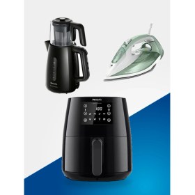 Resim Pratik Set: Airfryer, Buharlı Ütü ve Çay Makinesi, Siyah Renkli, Şık ve Kullanışlı 