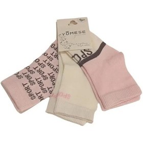 Resim Kız Bebek Pembe Beyaz Asorti Yazı Detaylı Pamuklu Mevsimlik 3'lü Set Soket Çorap KARIŞIK RENK 