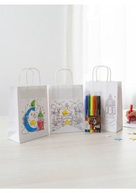 Resim Ramazan Temalı 6lı Boyanabilir Hediye Çanta Ve 6 Renk Keçeli Kalem Seti, 8x18x23cm, 3 Desen-12 Parça 