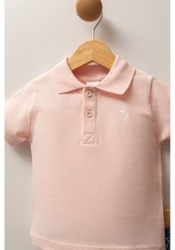 Resim U.S. Polo Assn. Kız Bebek Somon %100 Pamuk Polo Yaka Tişört Jean Pantolon Takım 2'li 50322909-VR047 