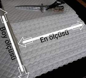 Resim Aysan | Raf Örtüsü | Çekmece Örtüsü | Dolap Içi Örtü | Masa Örtüsü | Dikişli Lüx Saten Güpürlü Kapitone Örtü | Beyaz Hazır İthal Kumaş (60 cm x 80 cm) 