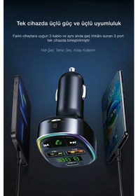 Resim Bluetooth Fm Transmitter 3 Usb Portlu Süper Hızlı Araç Şarj Cihazı 
