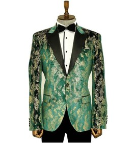 Resim Wessi Dik Yaka Slim Fit Altın Desenli Yeşil Balo Ceket - Wessi Yeşil 