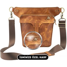 Resim twingold Kişiye Özel %100 Deri Unisex All in One Bel ve Bacak Çantası - Camel 