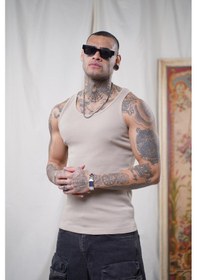 Resim Slim Fit Kaşkorseli Esnek Düz Erkek Sporcu Atlet Bej 