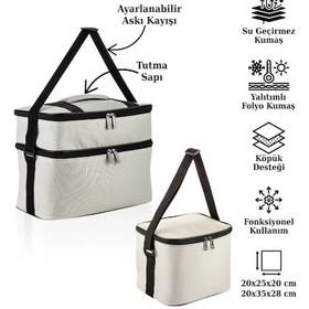 Resim Ns Reliable Kamp Piknik Termal Soğutucu Yalıtımlı Buzluk Termos Çanta 2 Li Set - 960 Krem 