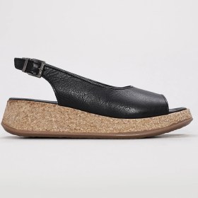 Resim Hakiki Deri Kadın Dolgu Topuk Sandalet 227za15319 Siyah 