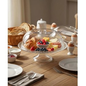 Resim abnturk Kristal Kek Fanusu Tam Korumalı Şeffaf Sunumluk Ayaklı Kek Kurabiye Pasta Fanusu Gıda Standı 27CM 