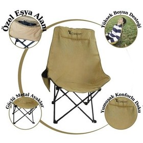 Resim T.concept Konforlu Metal Ayaklı Katlanabilir Büyük Geniş Kamp Sandalye Hardal 
