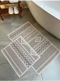 Resim Marina Doğal Pamuklu 2'li Banyo Paspas & Halı Seti 60x100+50x60 Cm - Taş Taş 