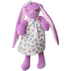 Resim İthal Kumaş Uzun Kulaklı Renkli Kıyafetli Sevimli Tavşan Peluş Oyuncak Uyku & Oyun Arkadaşı 30 Cm. Lila 