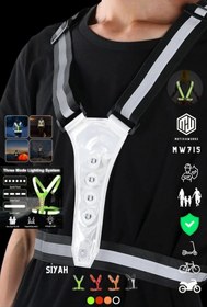 Resim Motiva Reflektif Işıklı Yelek Siyah Fosforlu Neon Bisiklet, Motosiklet,Scooter Gece İkaz Uyarı Yeleği 