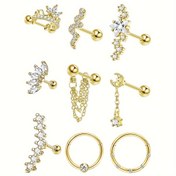 Resim FLORIDECO 316L Paslanmaz Çelik Kadın Erkek Yıldız Ay Yılan Kıkırdağı Vidalı Arka Küpe Helix Piercing Takısı 