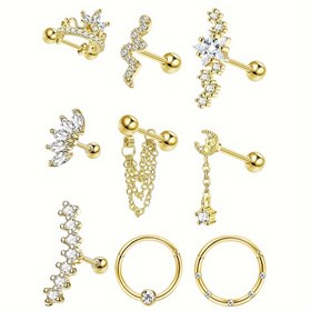 Resim FLORIDECO 316L Paslanmaz Çelik Kadın Erkek Yıldız Ay Yılan Kıkırdağı Vidalı Arka Küpe Helix Piercing Takısı 
