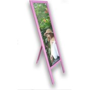 Resim Ahşap Ayaklı Boy Aynası Pembe 145x38 CM Pembe 