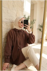 Resim Kirazca Butik Kadın Trend Fular Yaka Oversize Tesettür Gömlek 